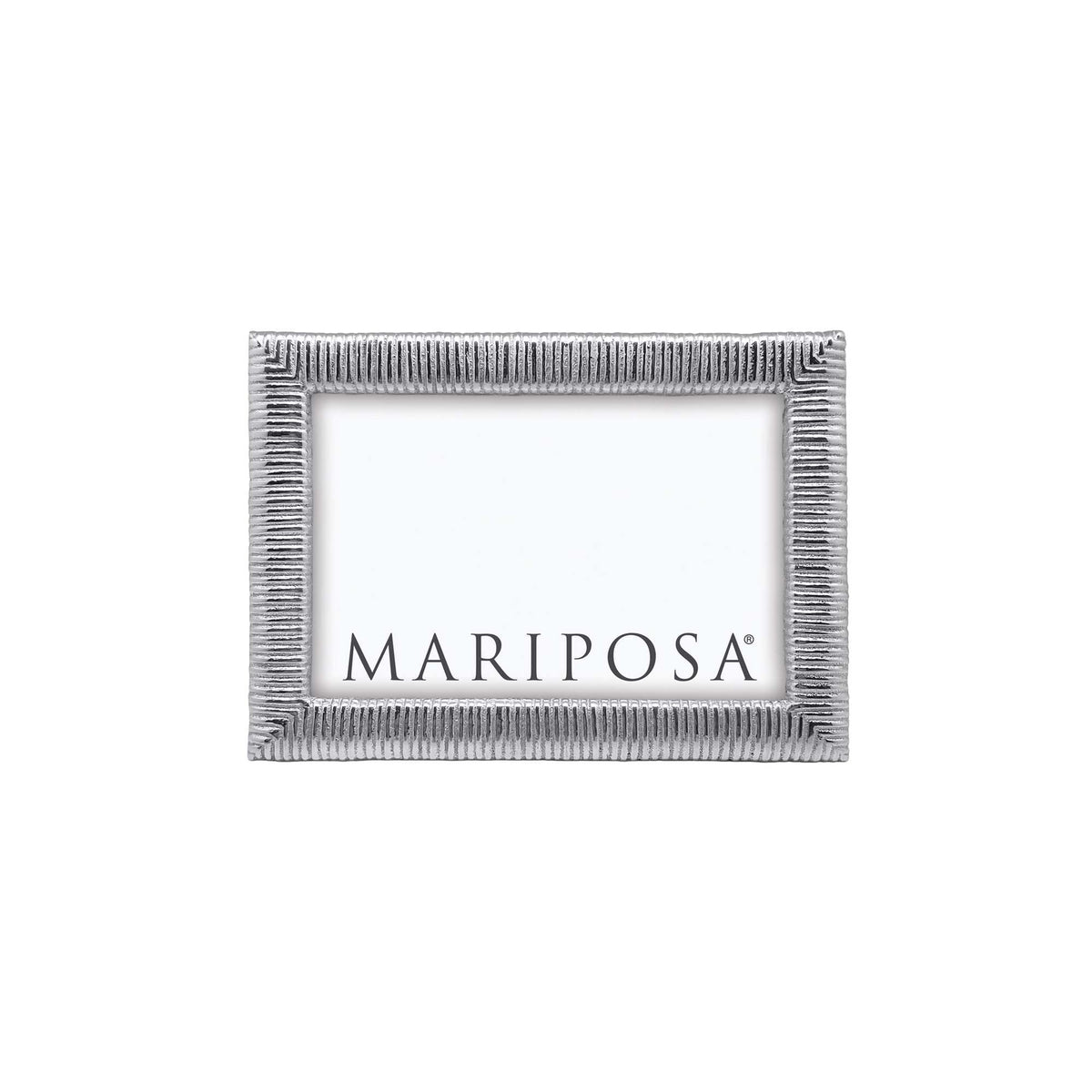 Front view of Mariposa woven 4x6 picture frame showing ribbed woven texture and silver finish on white background