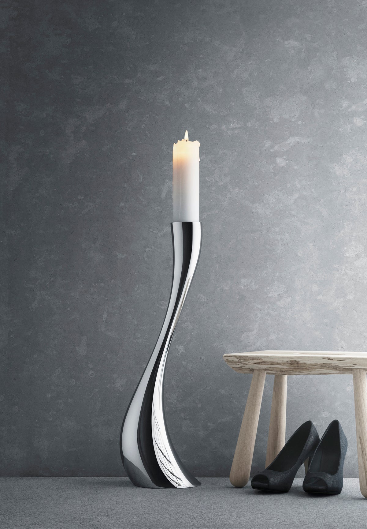 Cobra Floor Large Candleholder in Stainless Steel Mirror