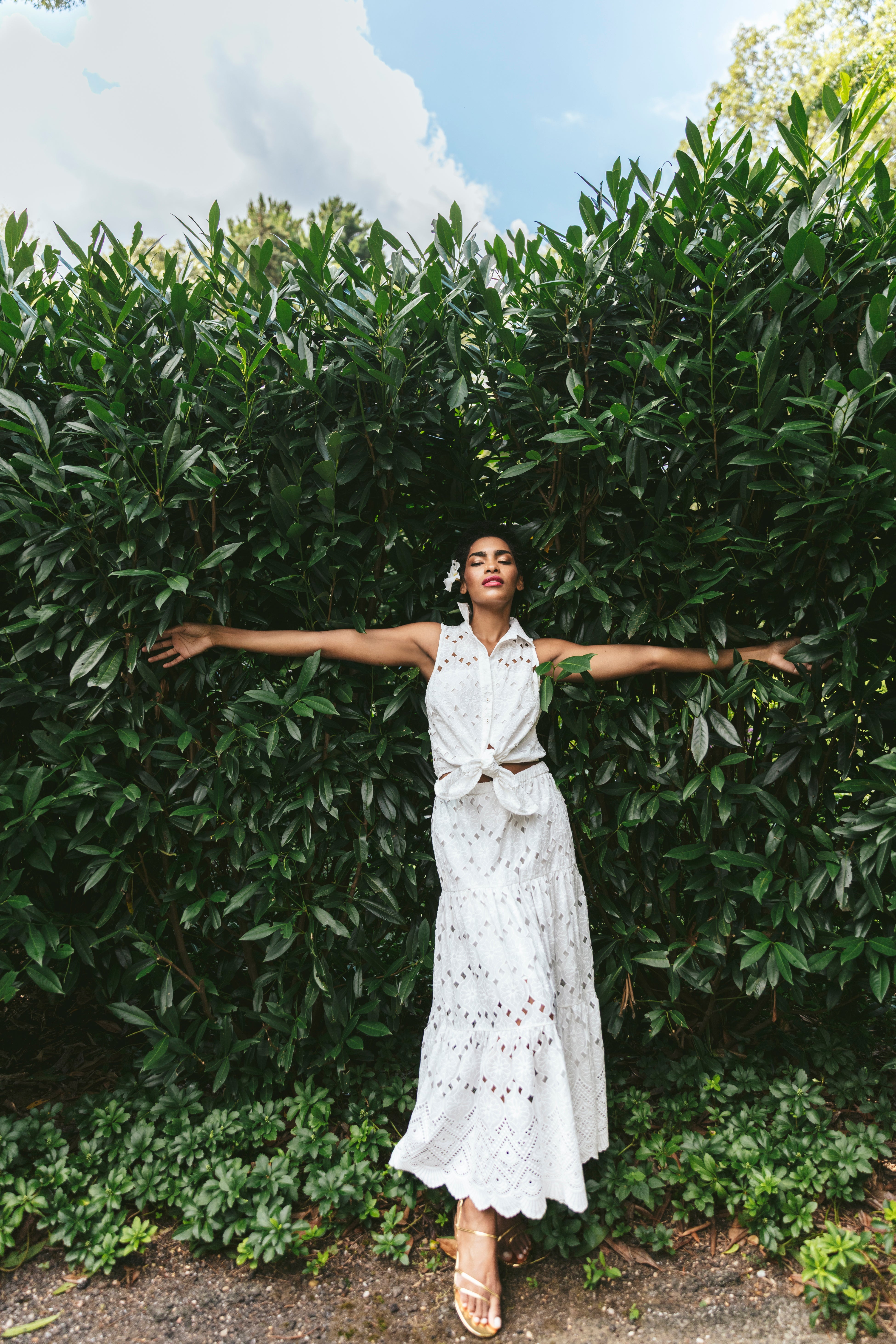 Melanie Skirt in Trellis Eyelet White