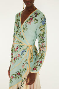 Birds Tree Green Mix Maxi Long Sleeve Dress