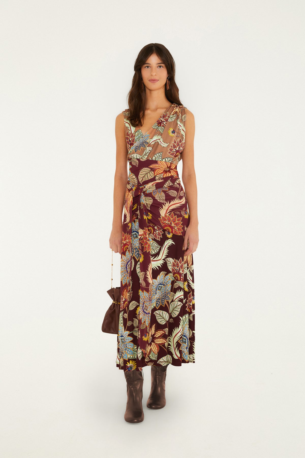 Delhi Floral Mix Sleveless Midi Dress