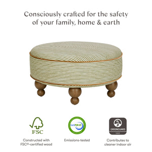 Astre Ottoman by Nate Berkus in Performance Olive Stripe Eco-Crossweave with Toffee Feet