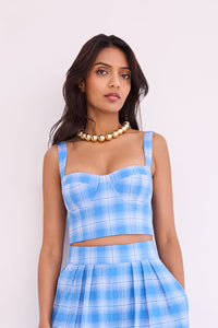 Claudine Top in Blue Plaid