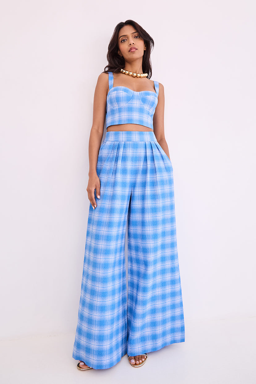 Palazzo Pant in Blue Plaid