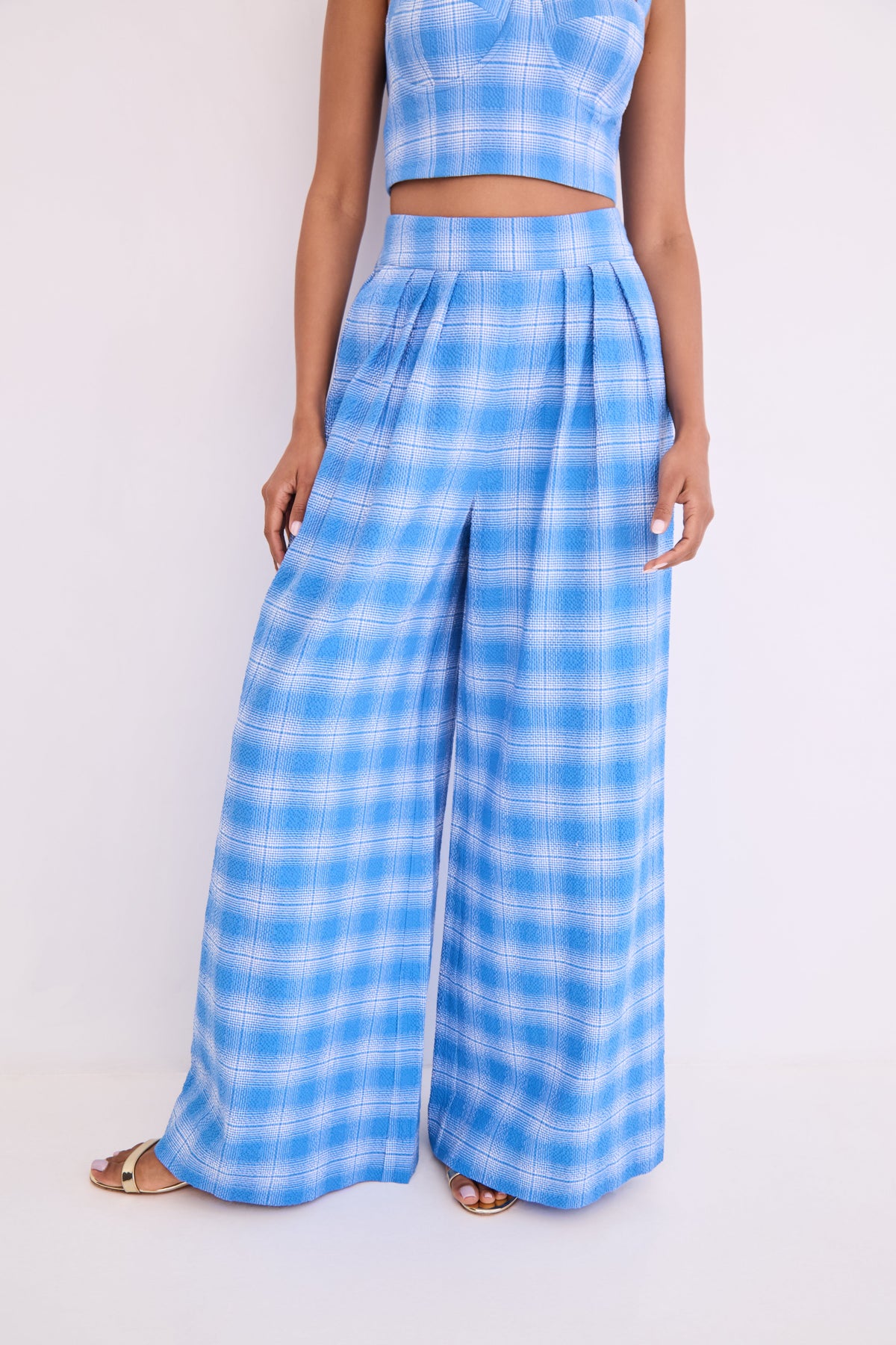 Palazzo Pant in Blue Plaid