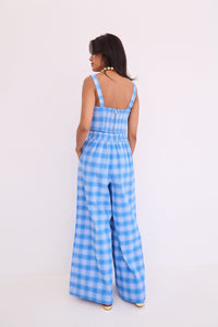 Palazzo Pant in Blue Plaid