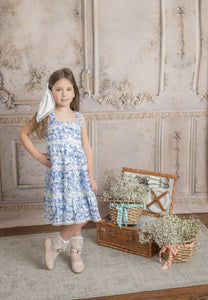 Jaylin Blue and White Linen Sleeveless Summer Dress - Petite Maison Kids