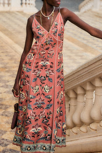 Floral Beauty Tapestry Blush Pink Maxi Slip Dress