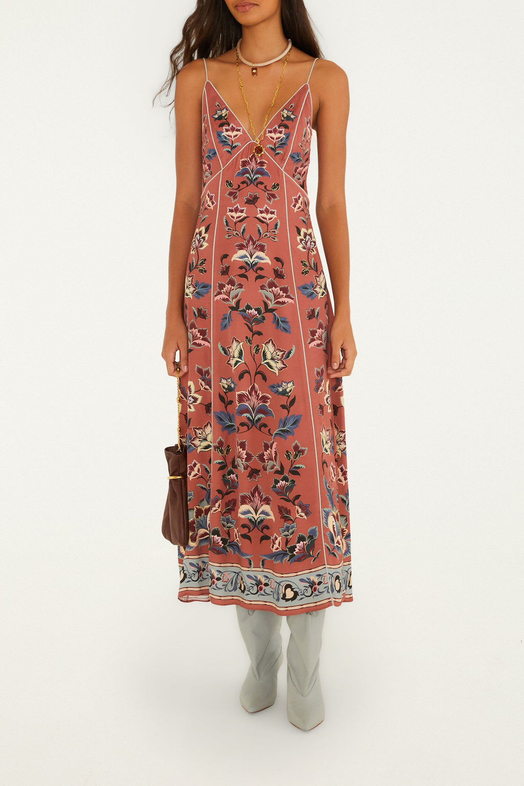 Floral Beauty Tapestry Blush Pink Maxi Slip Dress