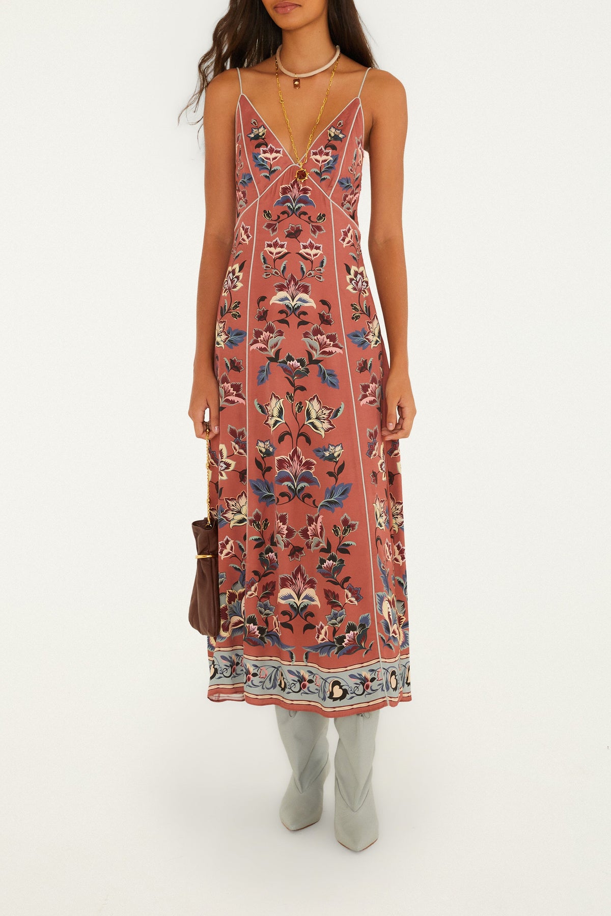Floral Beauty Tapestry Blush Pink Maxi Slip Dress
