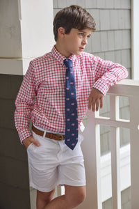 Little English traditional children's clothing.  Red Windowpane button down shirt for boys.
