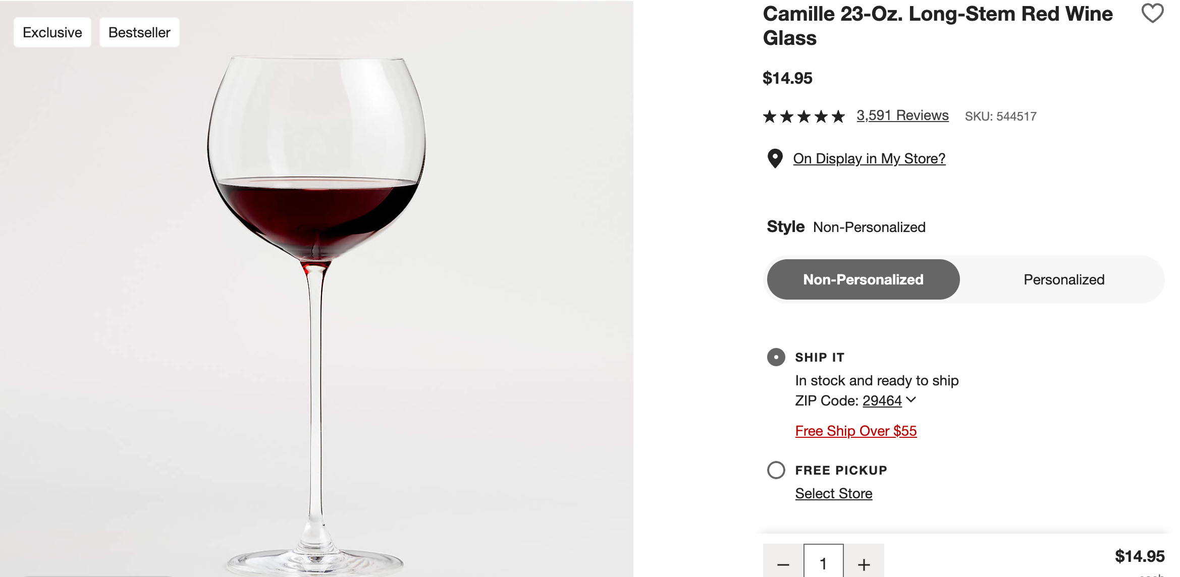 Camille 23-Oz. Long-Stem Red Wine Glass