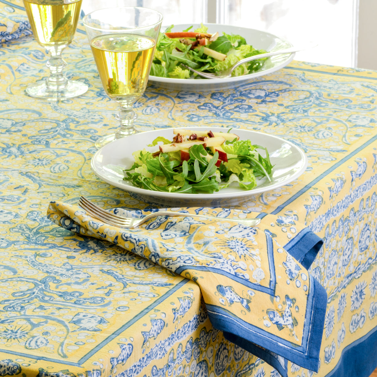 La Mer Napkins in Blue & Yellow, Set of 6