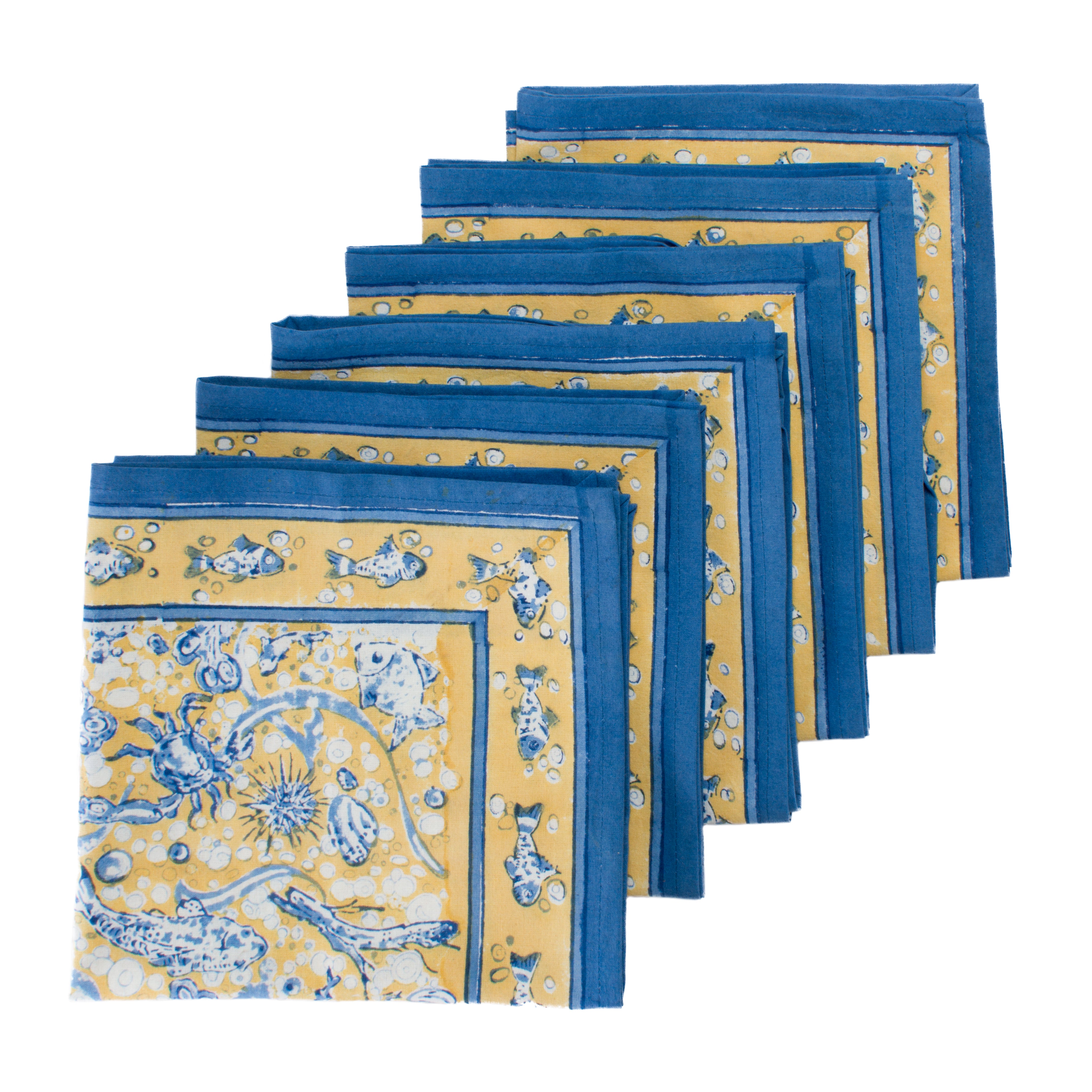 La Mer Napkins in Blue & Yellow, Set of 6