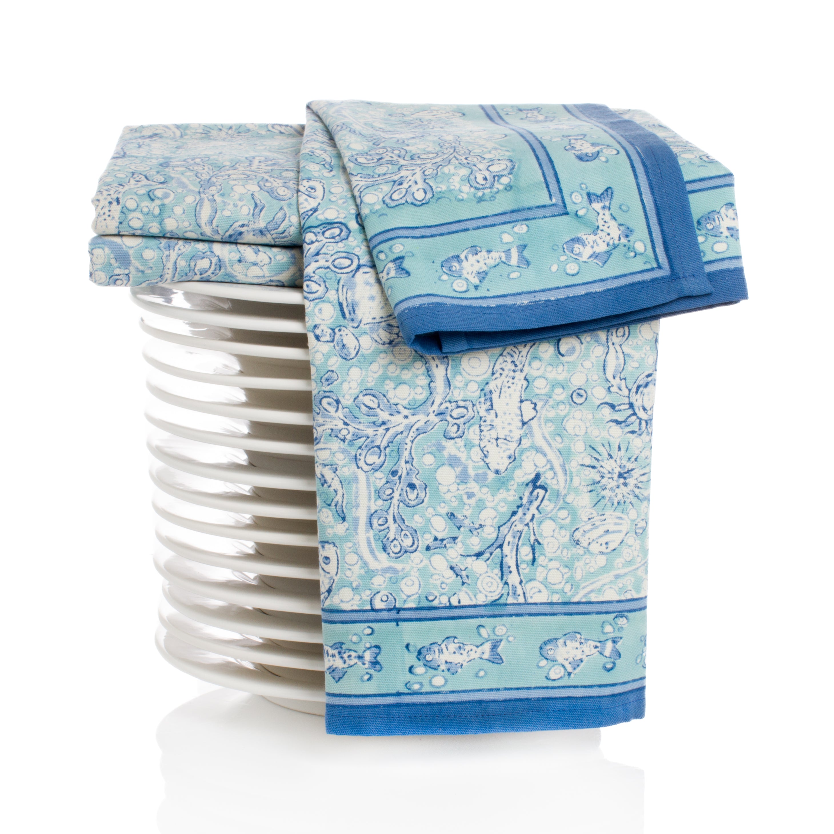 La Mer Tea Towels in Aqua, Set of 3