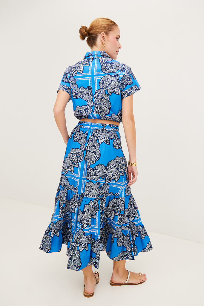 Chase Skirt in Carved Petals Cobalt