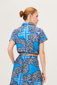 Asbury Top in Carved Petals Cobalt