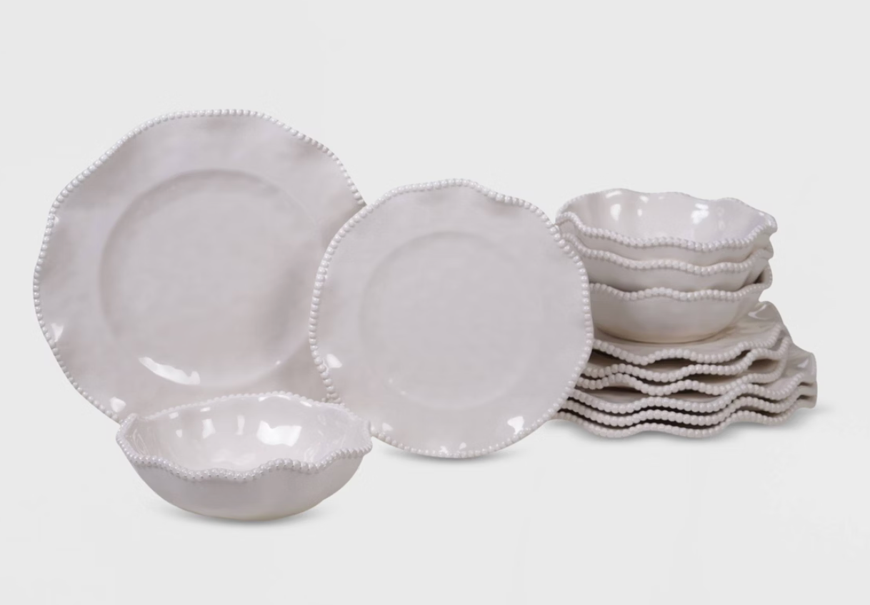 12pc Melamine Perlette Dinnerware Set Cream - Certified International