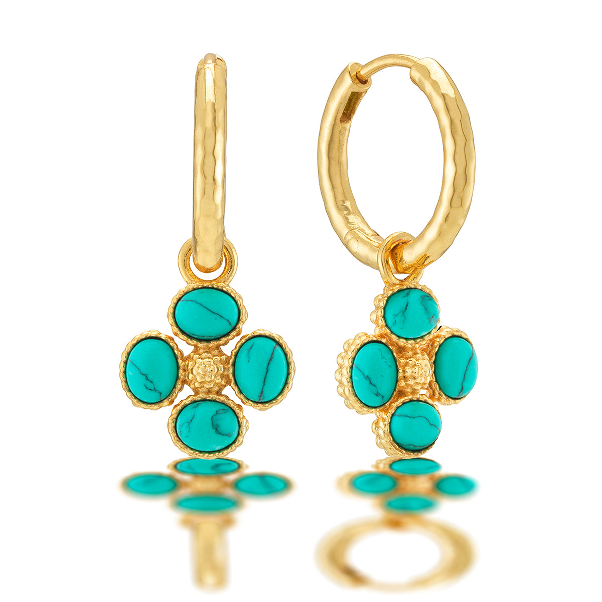 Berry Clover Hoop Earrings with Double Sided Charm in Turquoise