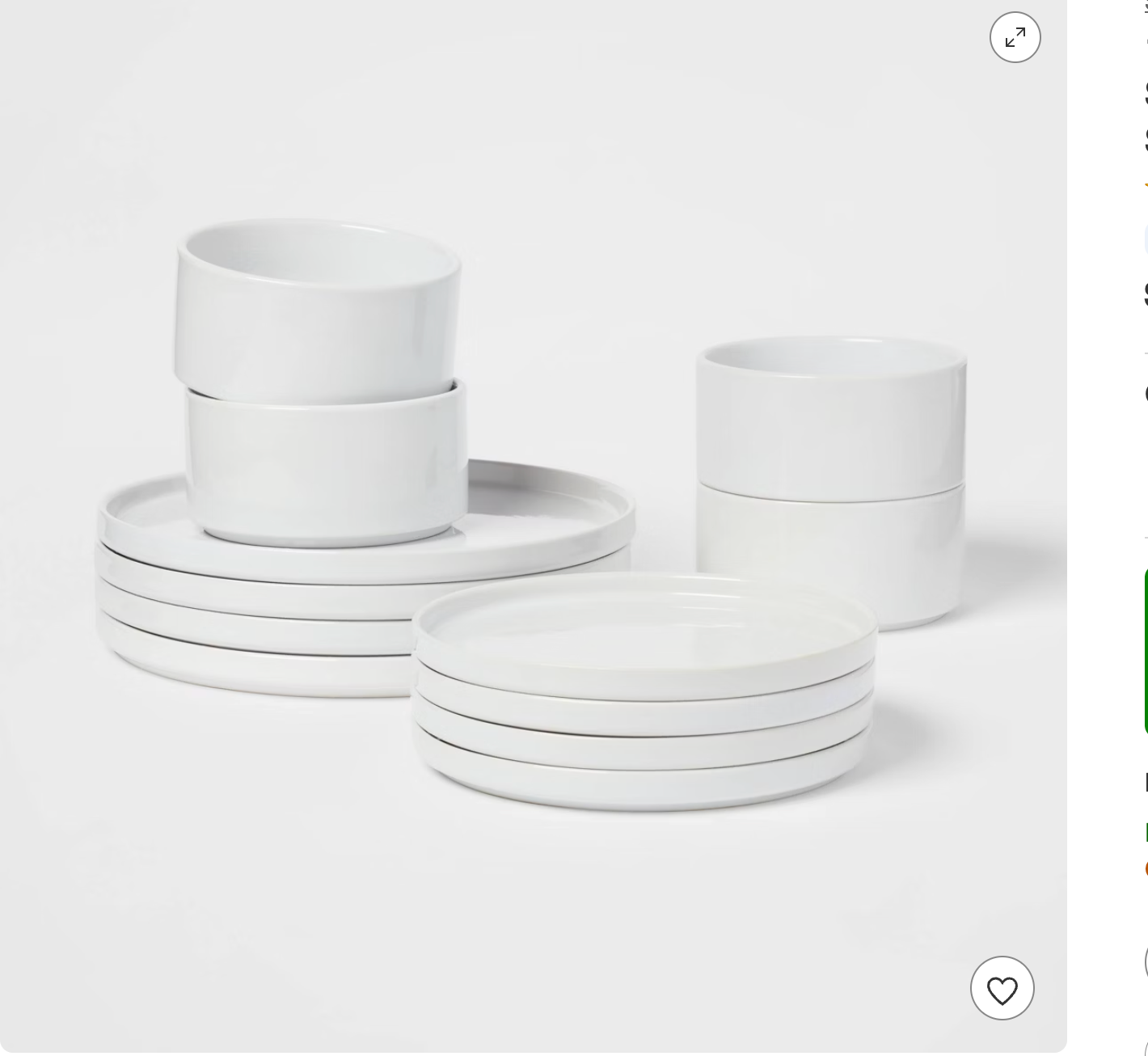 12pc Stoneware Stella Dinnerware Sets White - Threshold™: Solid Dishware Set, Service for 4, Microwave & Dishwasher Safe