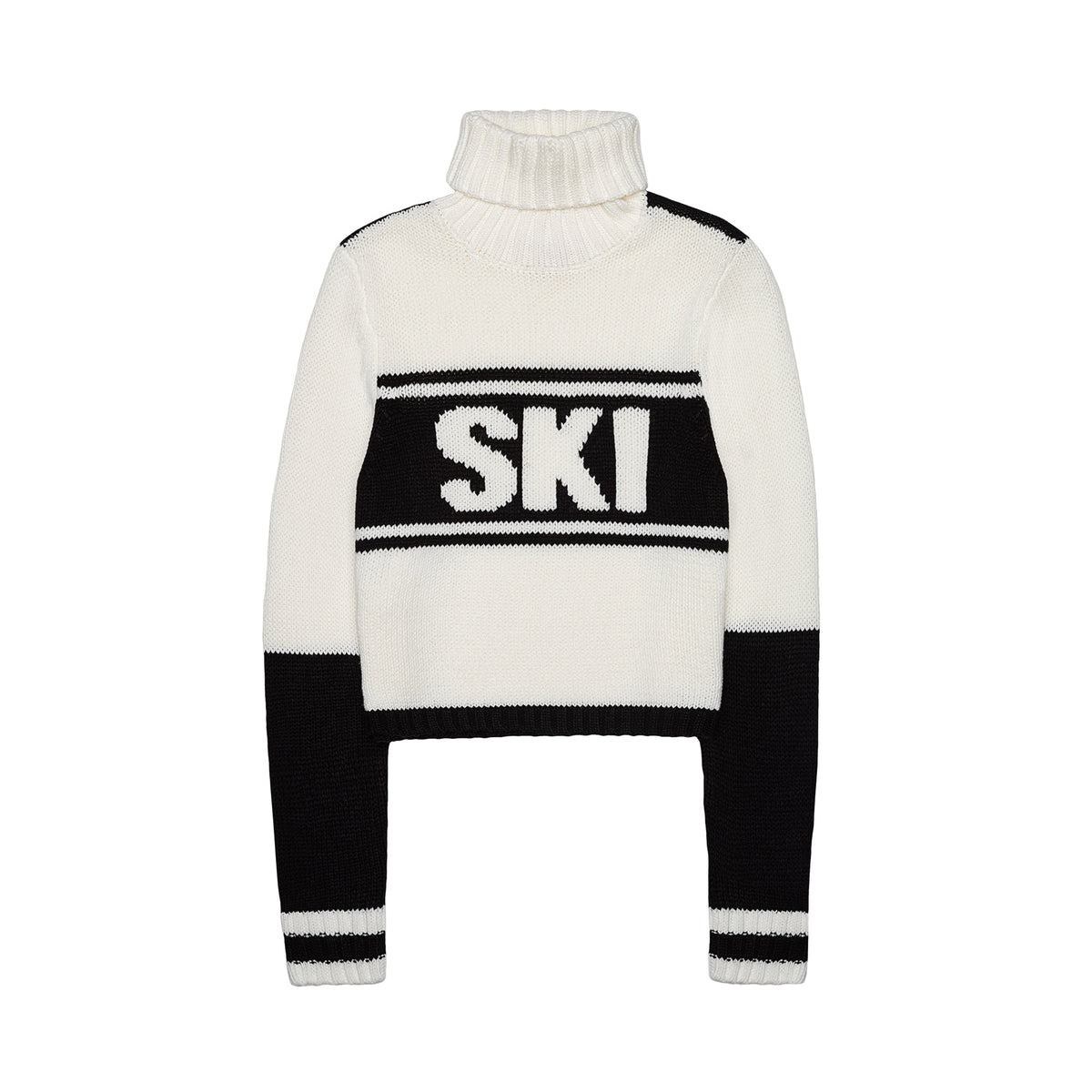 Cropped Vintage Ski Turtleneck Sweater in Ivory Black