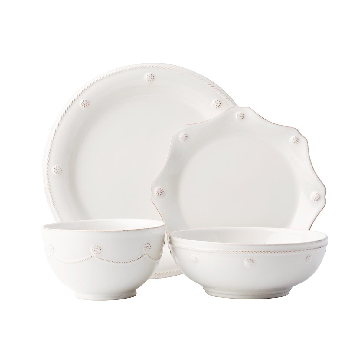 4pc Place Setting with 2 Bowls - Whitewash