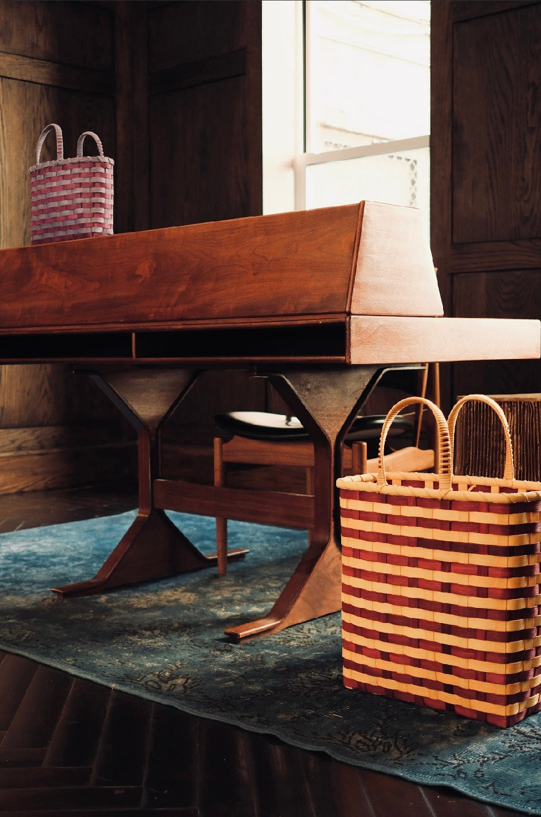 Retro-Striped Towel Tote in Maroon & Golden Yellow