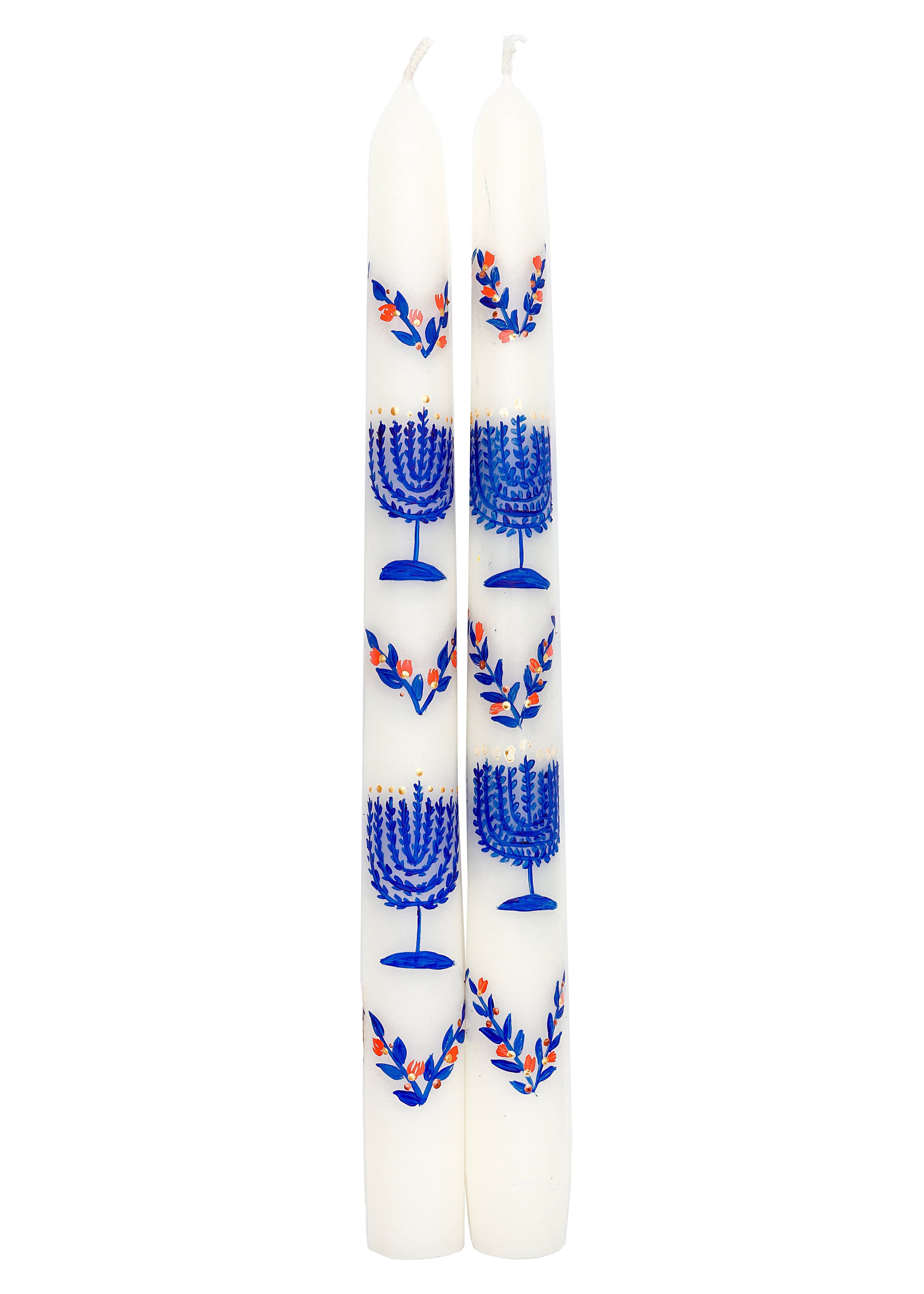 Ivory Blooming Menorah Hand-Painted Taper Candles, Set of Two