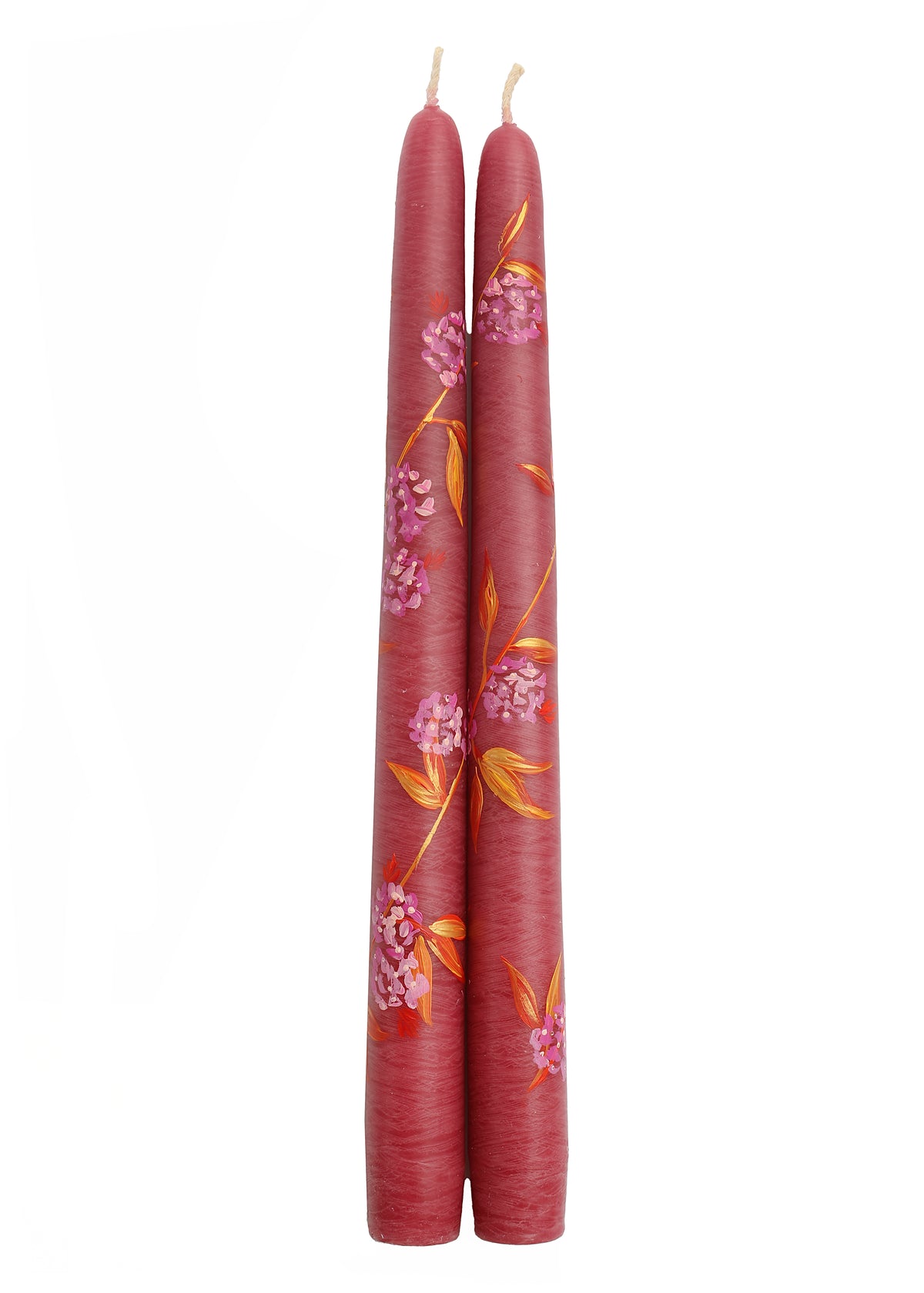 Rose Hydrangea and Foliage Taper Candles, Set of Two