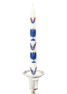 Ivory Blooming Menorah Hand-Painted Taper Candles, Set of Two