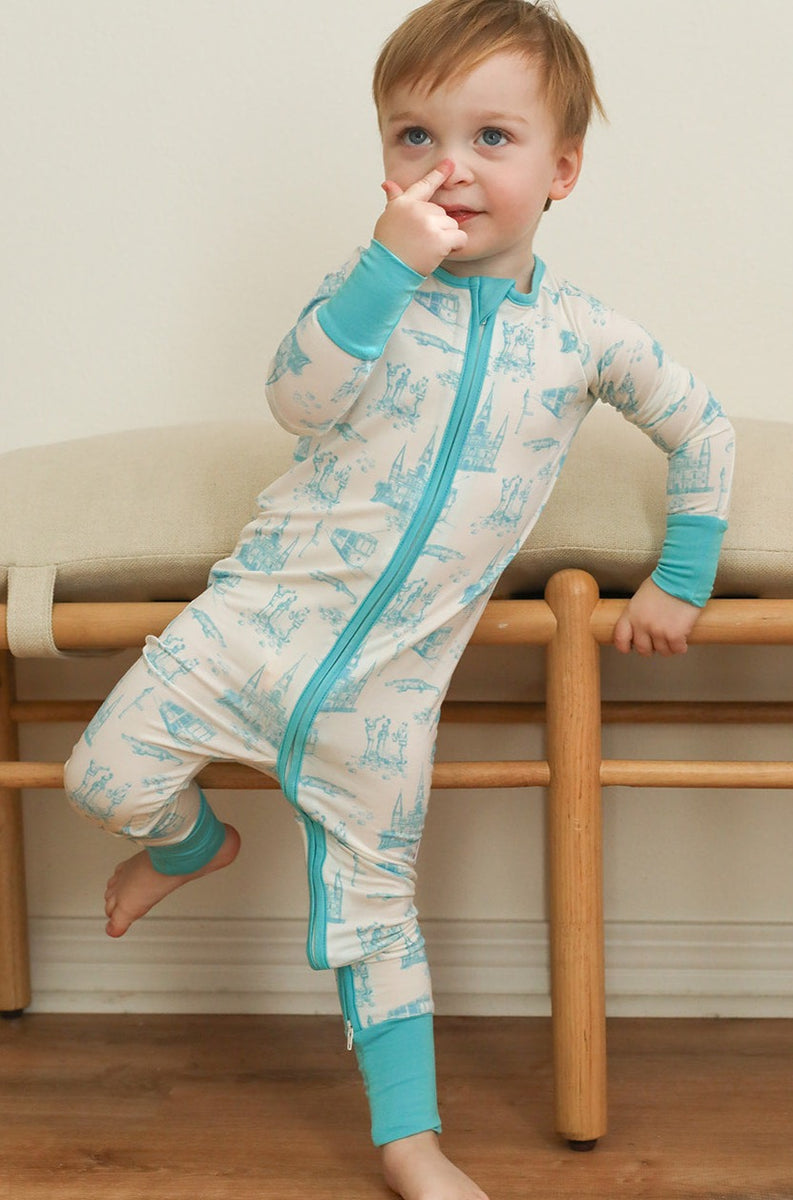 Blue Toile Double Zipper Bamboo Sleeper