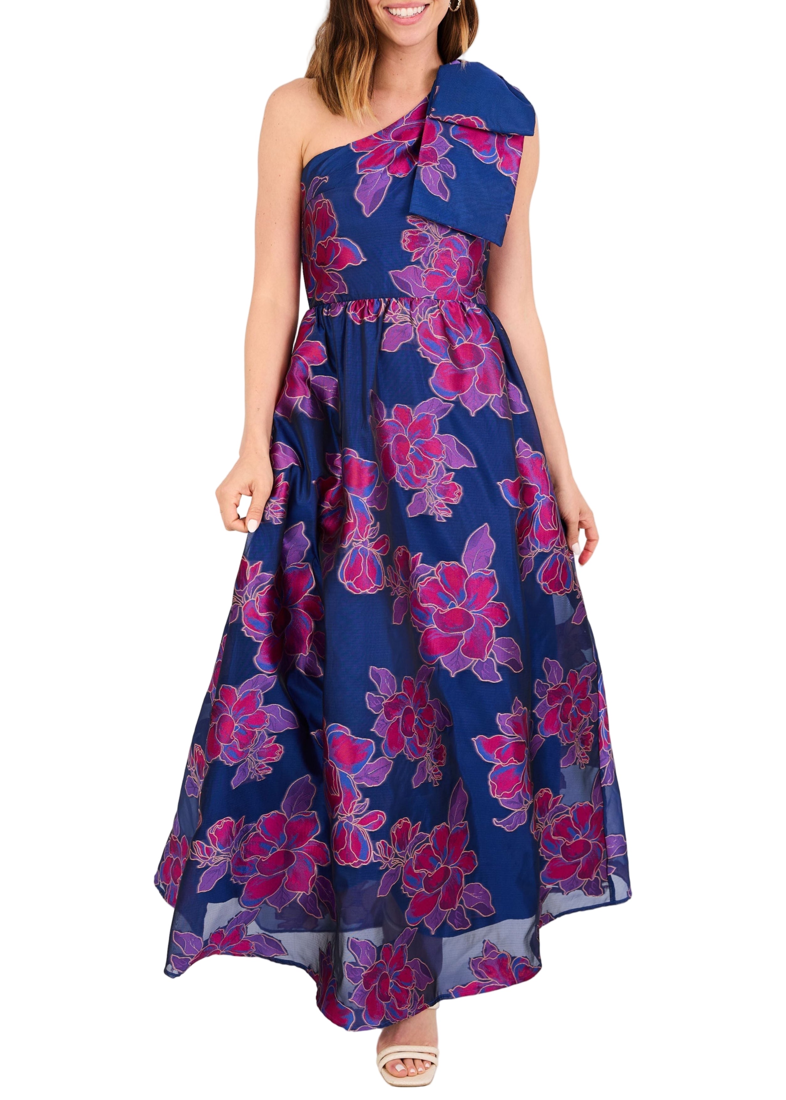 Caroline Gown in Fuchsia Navy Peony Organza