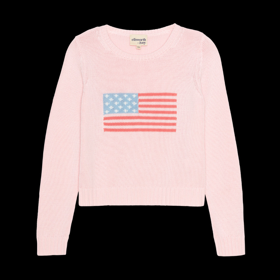 American Flag Fashion Crewneck Sweater in Pink