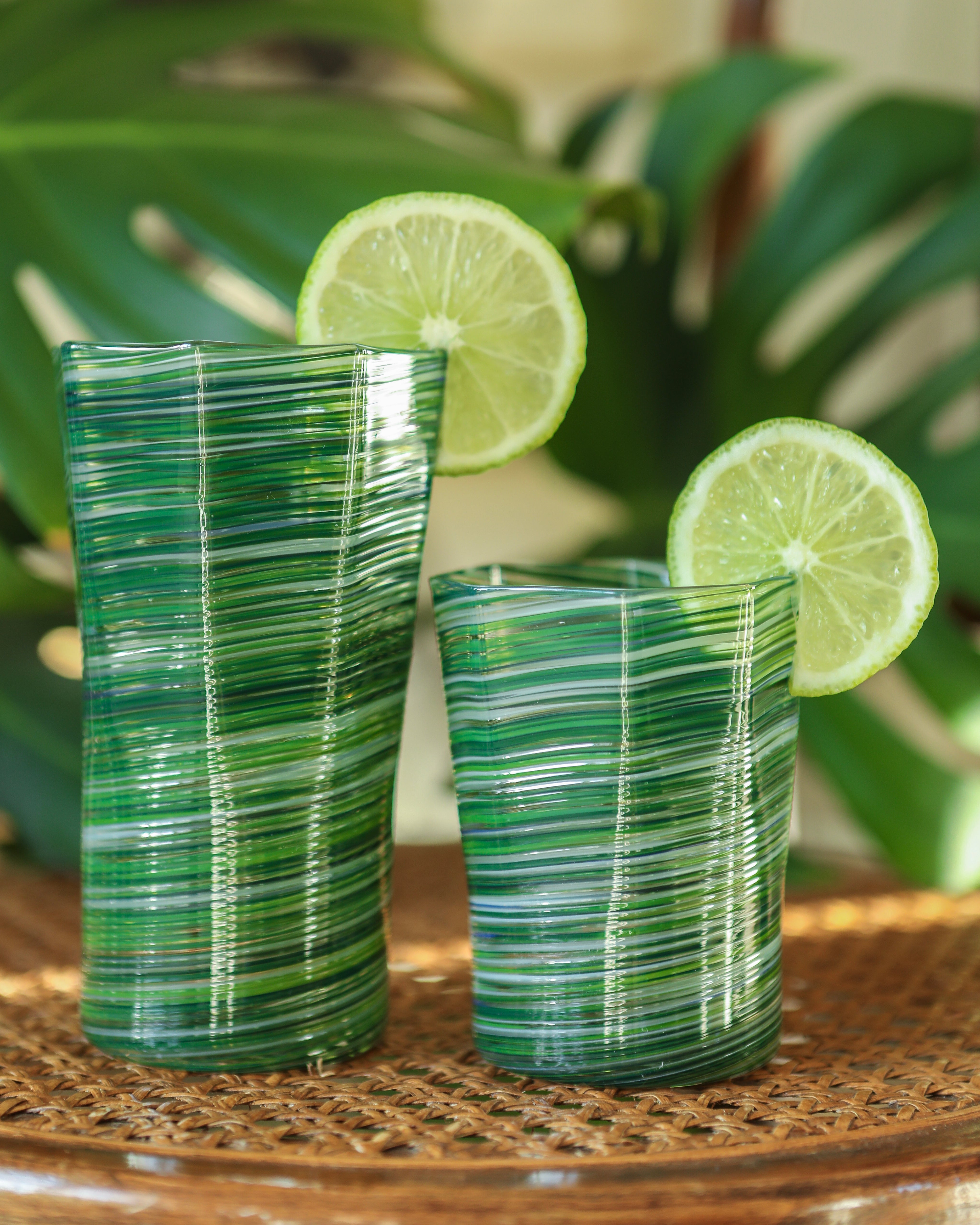 Tall Hand Blown Tumbler in Avocado Mix, Set of 6