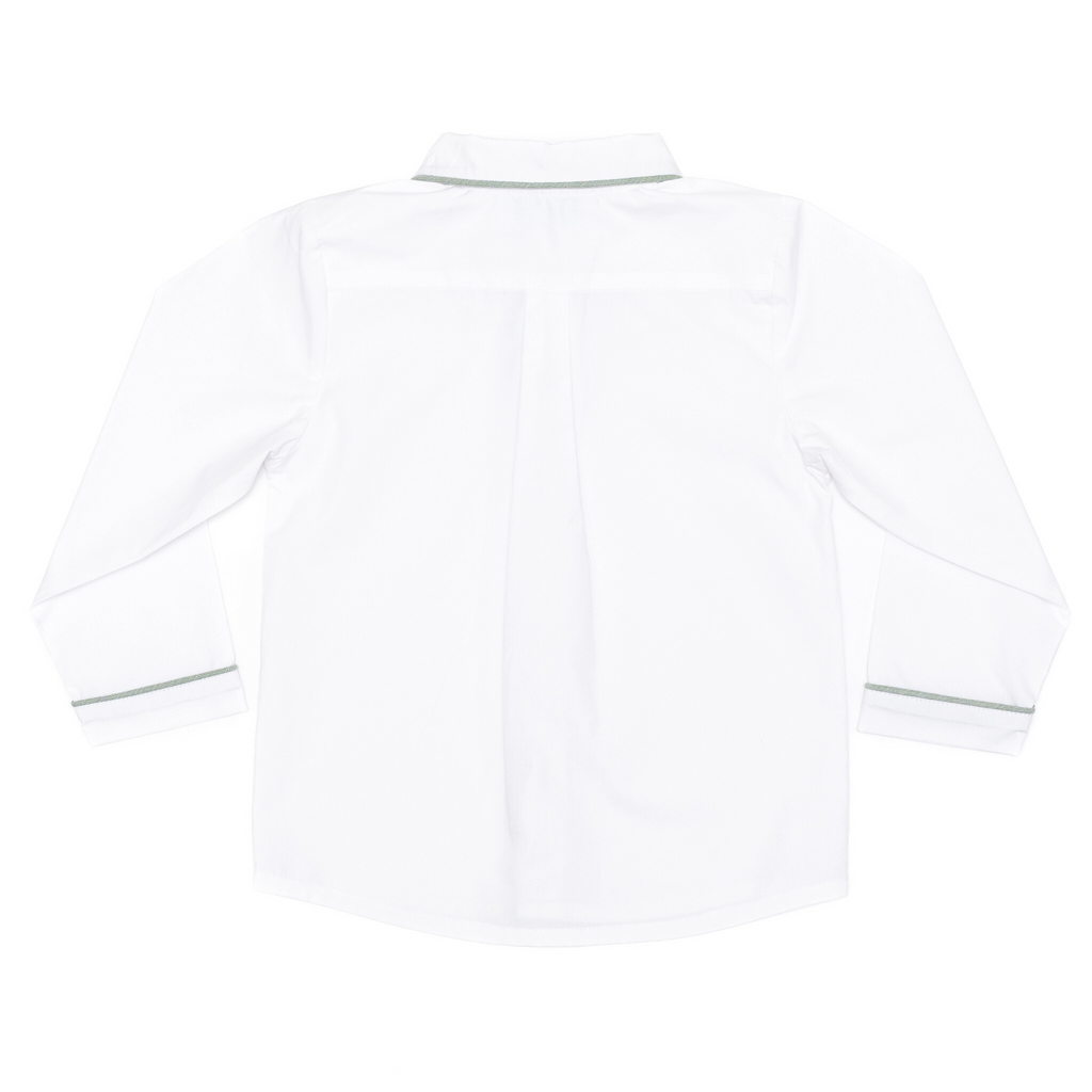 Henry Duvall Sullivan Shorts Set for toddler boys in sage herringbone, heirloom outfit with rounded collar shirt, classic English-inspired boys clothing