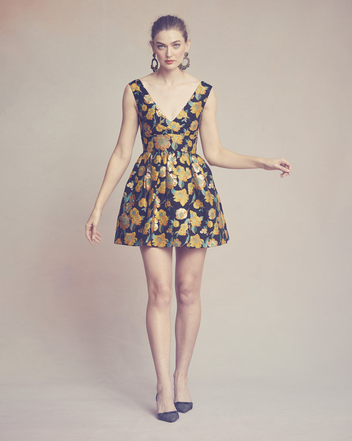 Celia Dress in Metallic Citrine Brocade