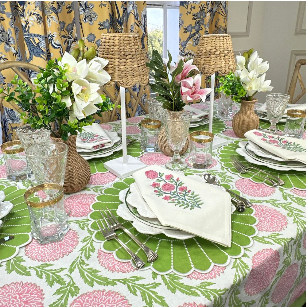 Green linen placemat, luxury placemat, embroidered placemat