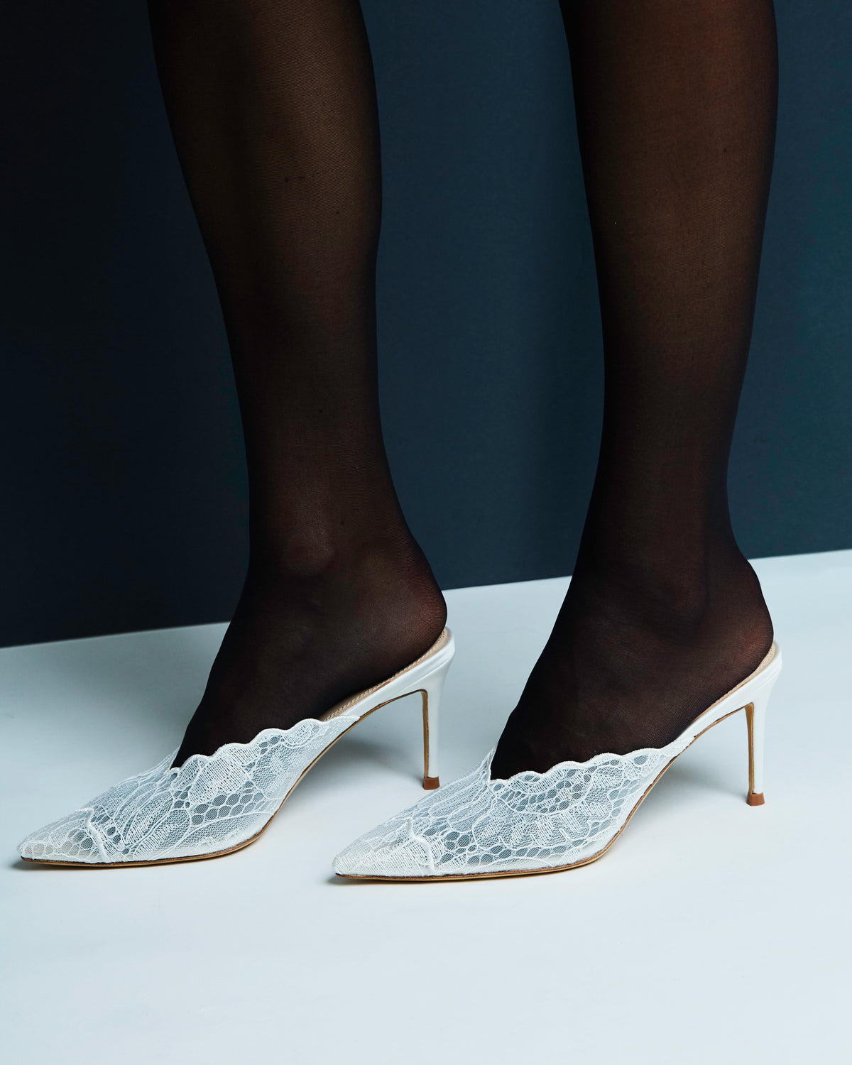 Ash 80 Mule in White Scalloped Paisley Lace