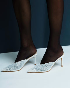 Ash 80 Mule in White Scalloped Paisley Lace