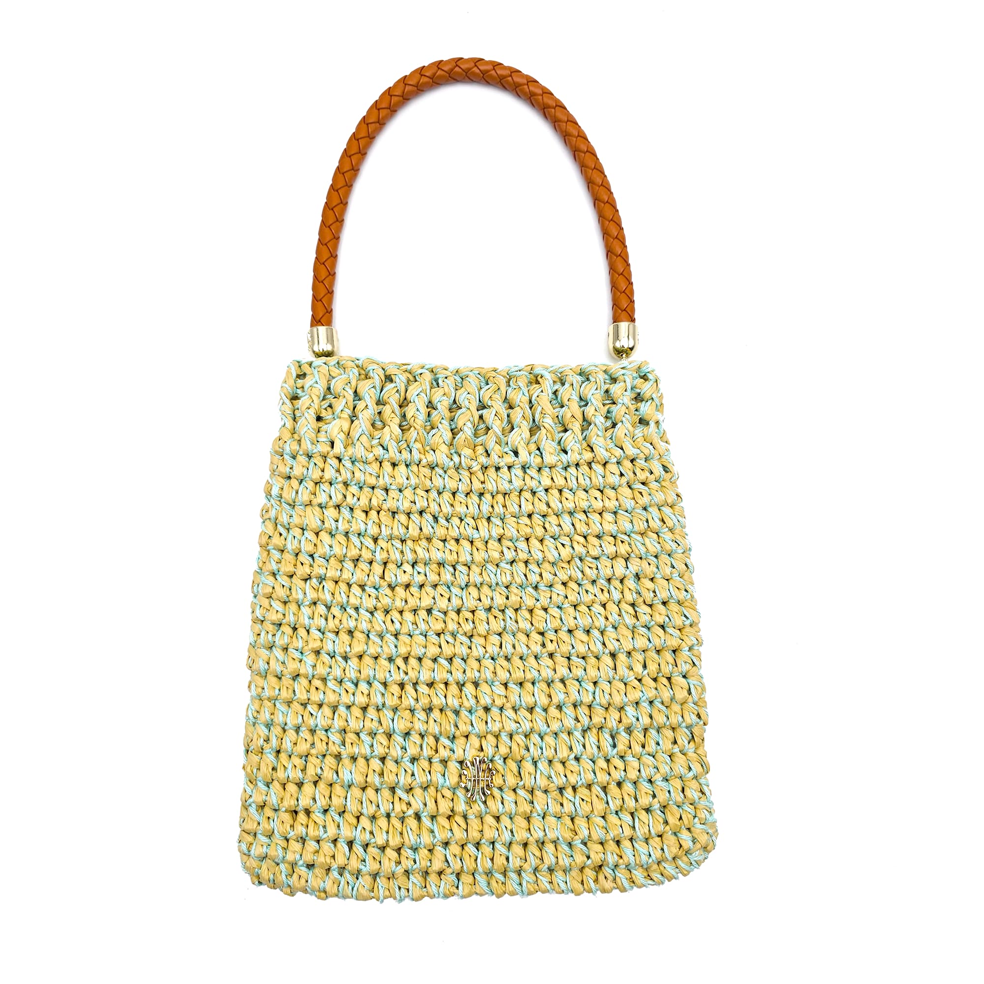 Crochet Bag in Natural Raffia and Peppermint Mélange