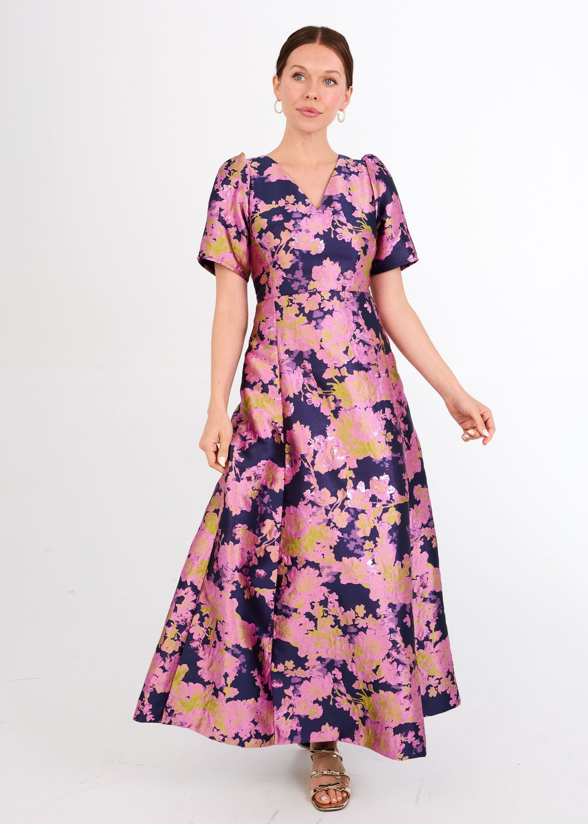 Arden Gown in Navy Abstract Brocade