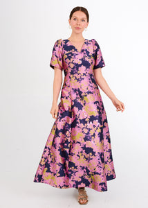 Arden Gown in Navy Abstract Brocade