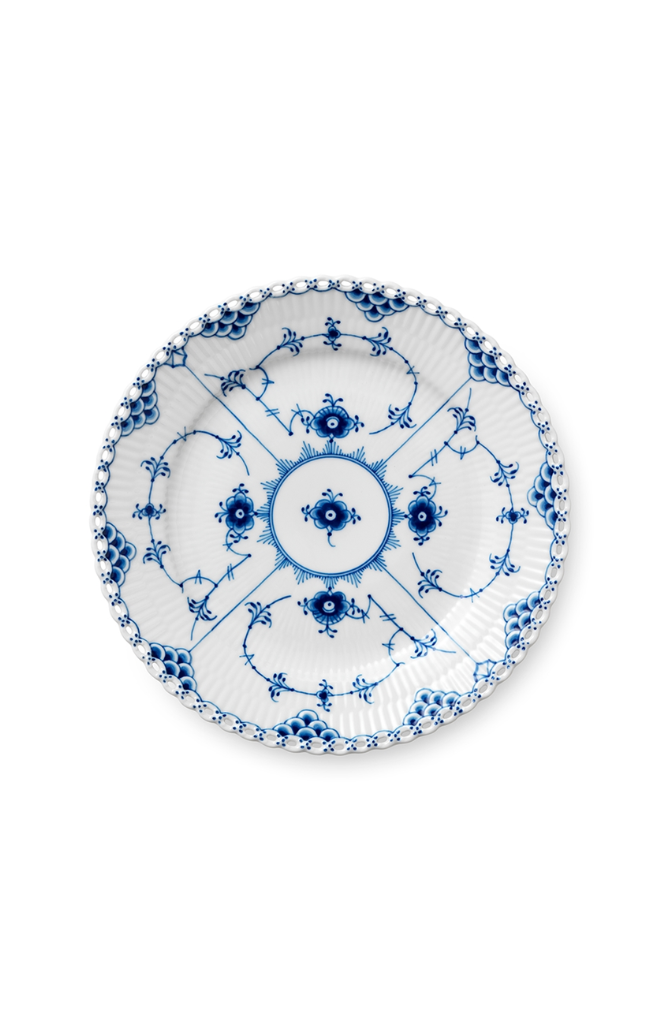 Blue Fluted Full Lace Dessert Plate 7.5"