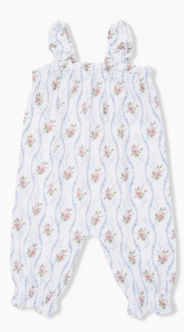 Angel Dear- Heirloom Rose Stripe - Ruffly Strap Overall- 6-9 mo.