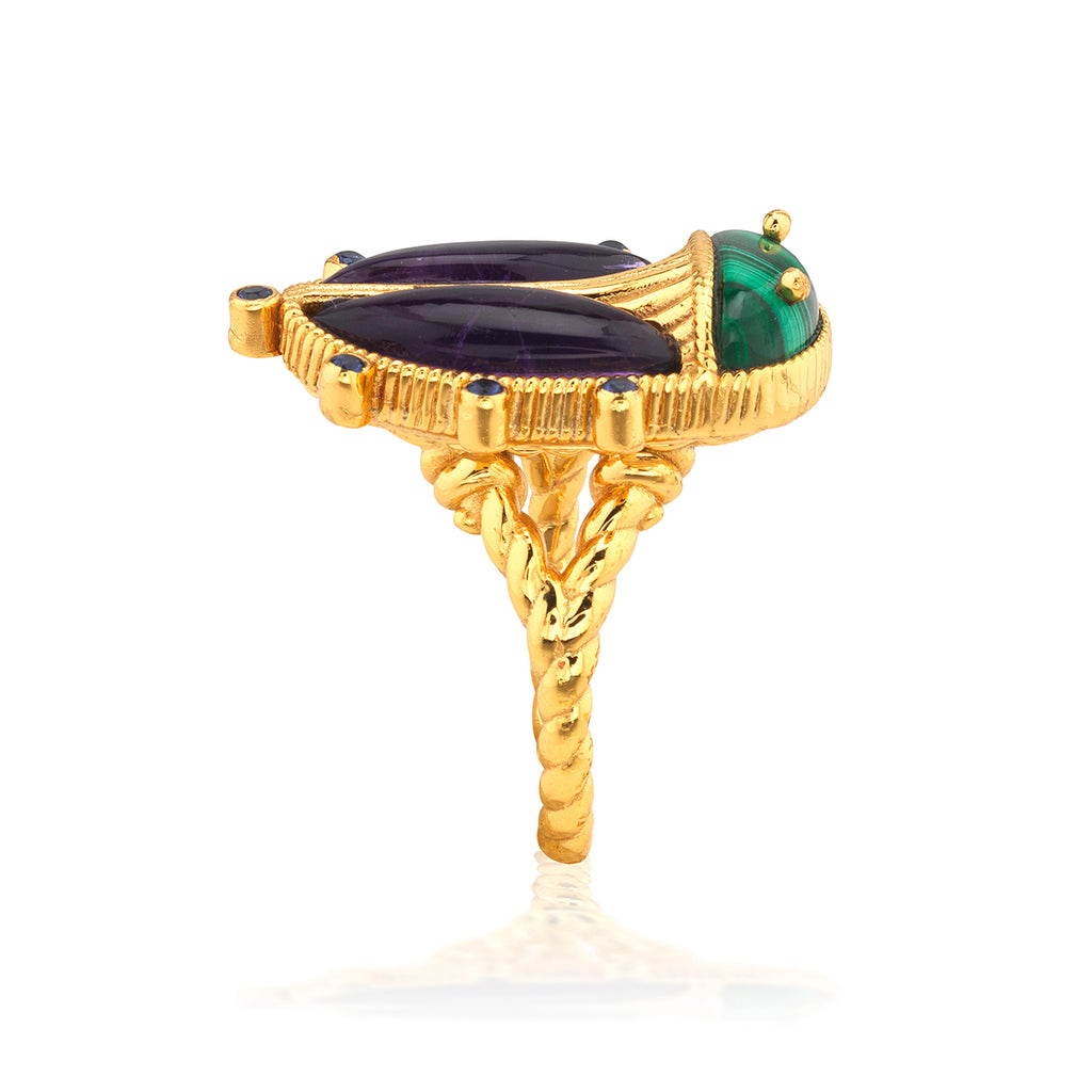 Scarab Grande Ring in Malachite/Amythest