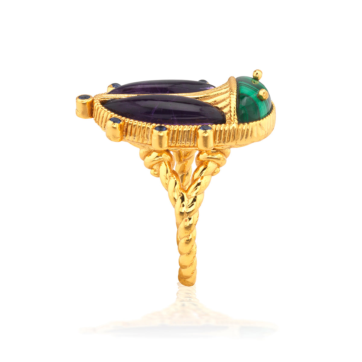 Scarab Grande Ring in Malachite/Amythest