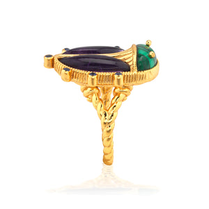 Scarab Grande Ring in Malachite/Amythest