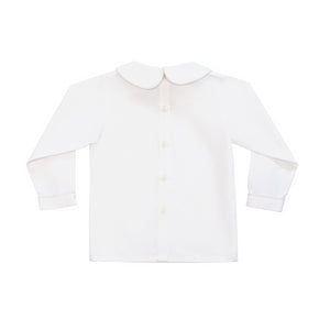 Henry Duvall boys white Peter Pan collar shirt, classic holiday layering piece for Jon Jons, shorts, and bubbles, timeless Christmas toddler outfit