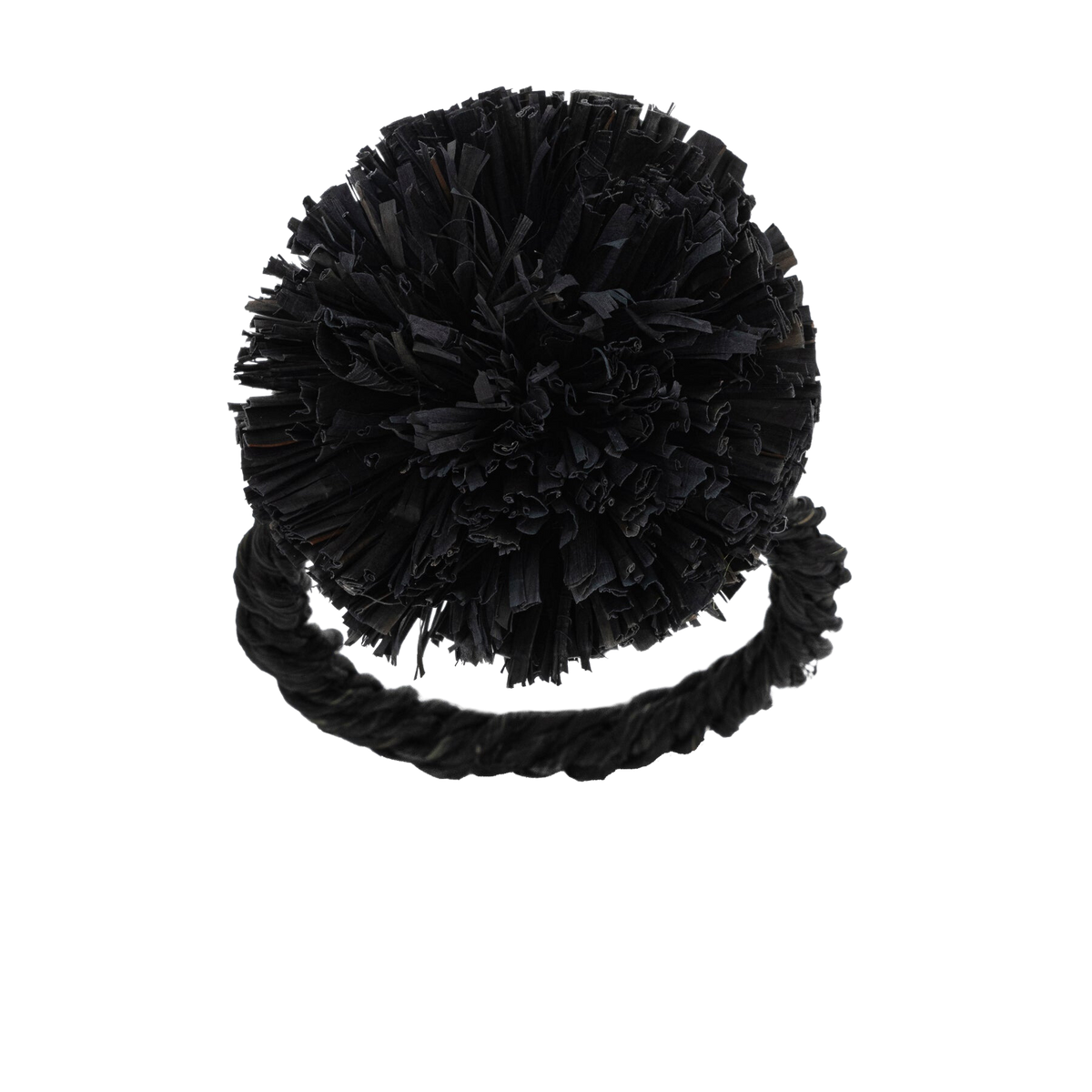 Straw Pompom Napkin Rings in Black, Set of Four