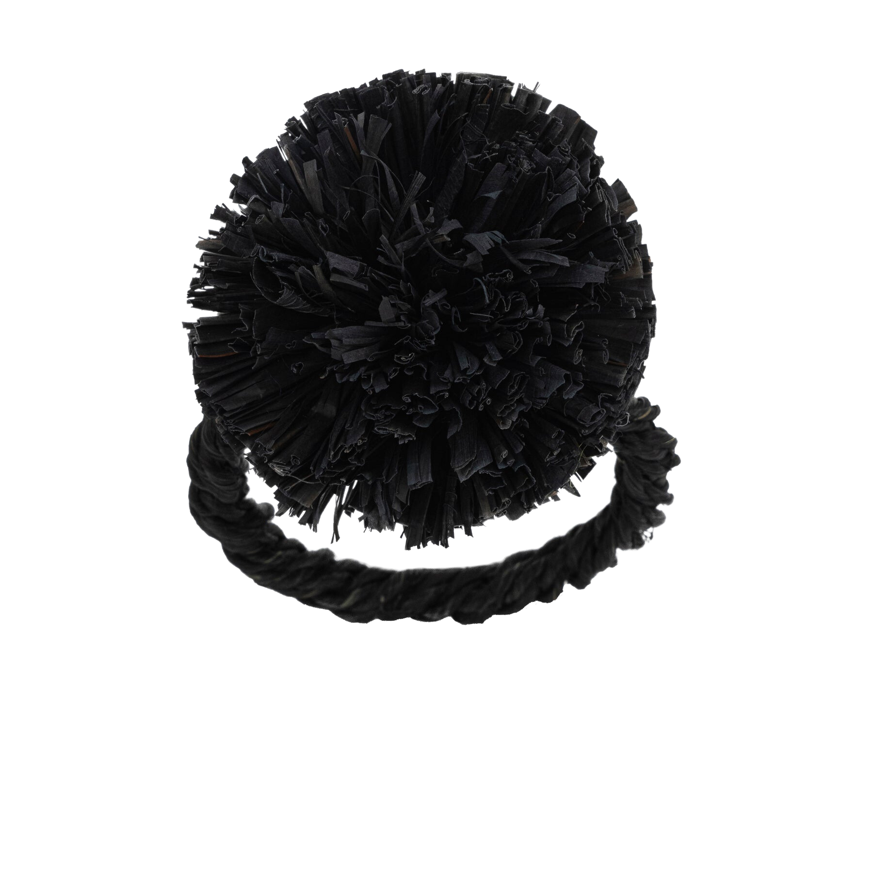 Straw Pompom Napkin Rings in Black, Set of Four